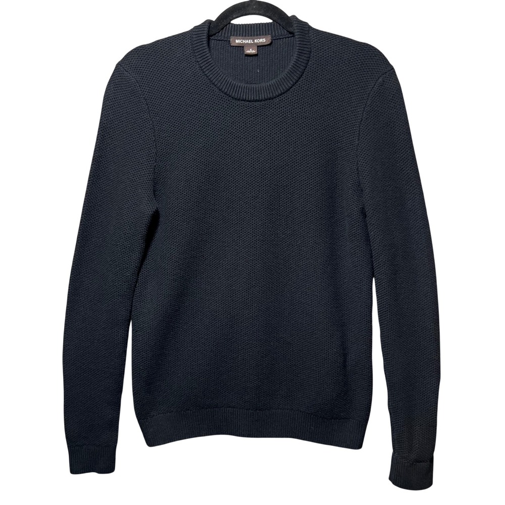Michael Kors Mens Black Knit Crew Neck Sweater Small Pullover‎ Textured Cotton